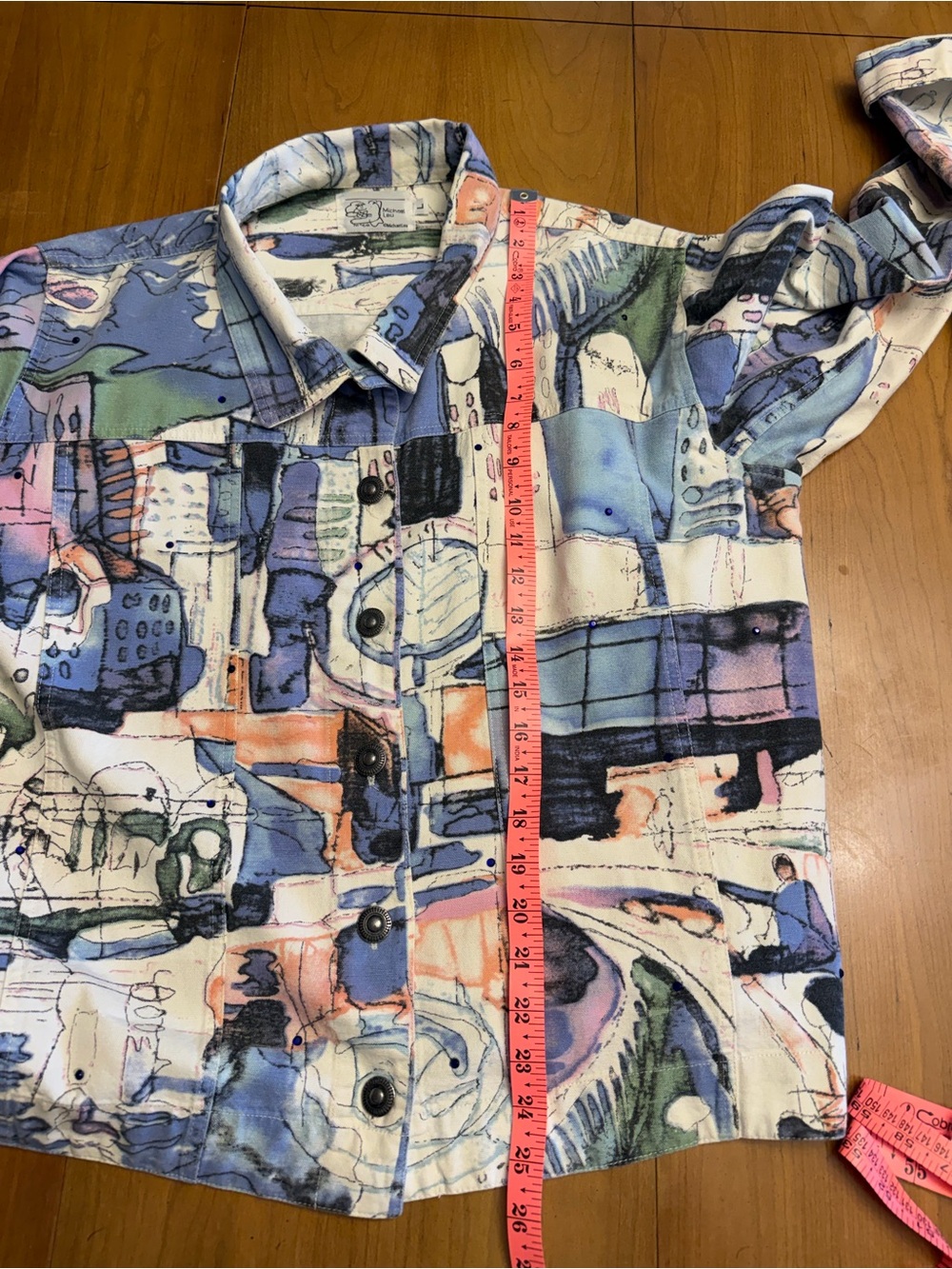 Michael Leu Vintage Maximalist Abstract Watercolor Print Button-Up Jacket | L - Picture 13 of 14